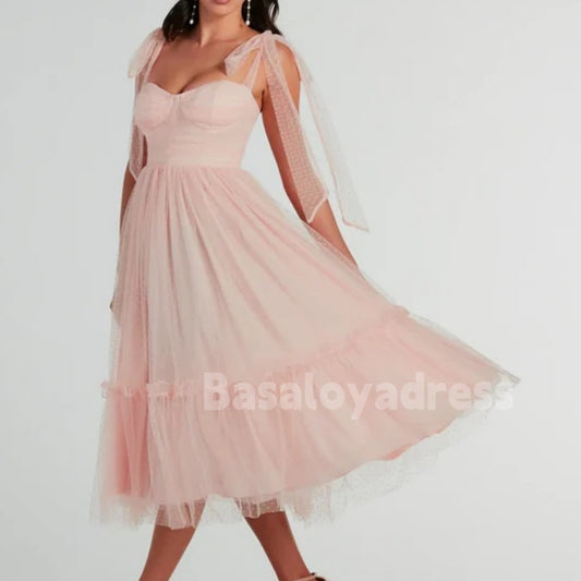 BSD00010 Romantic Women's Pink Sweetheart Cute Bow Decor Princess Mesh Dress For Homecoming& Cocktails& Wedding Party