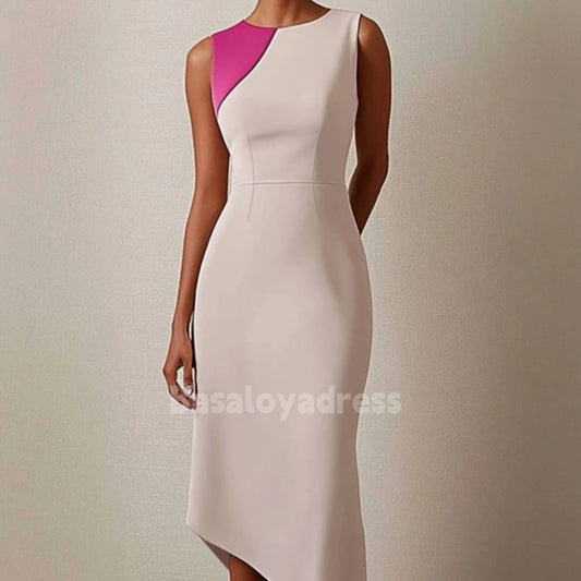 BDES00015 Pink Party Semi Formal Sleeveless Prom Dress Mermaid Color Block Midi Dress