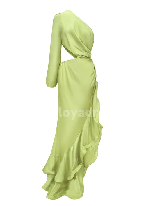 BDES00083 Satin Cocktail Dresses for Women Evening Party One Shoulder Asymmetrical Dress Prom Dress