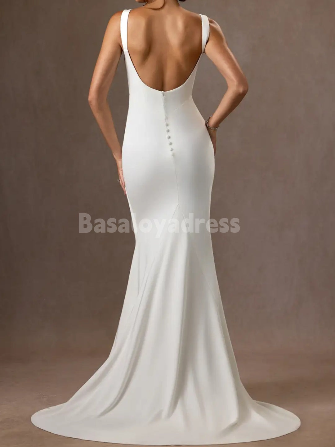 BWD00047 Boho Beach Simple Mermaid Open-Back Draped Satin Dress Wedding Dresses for Bride 2026