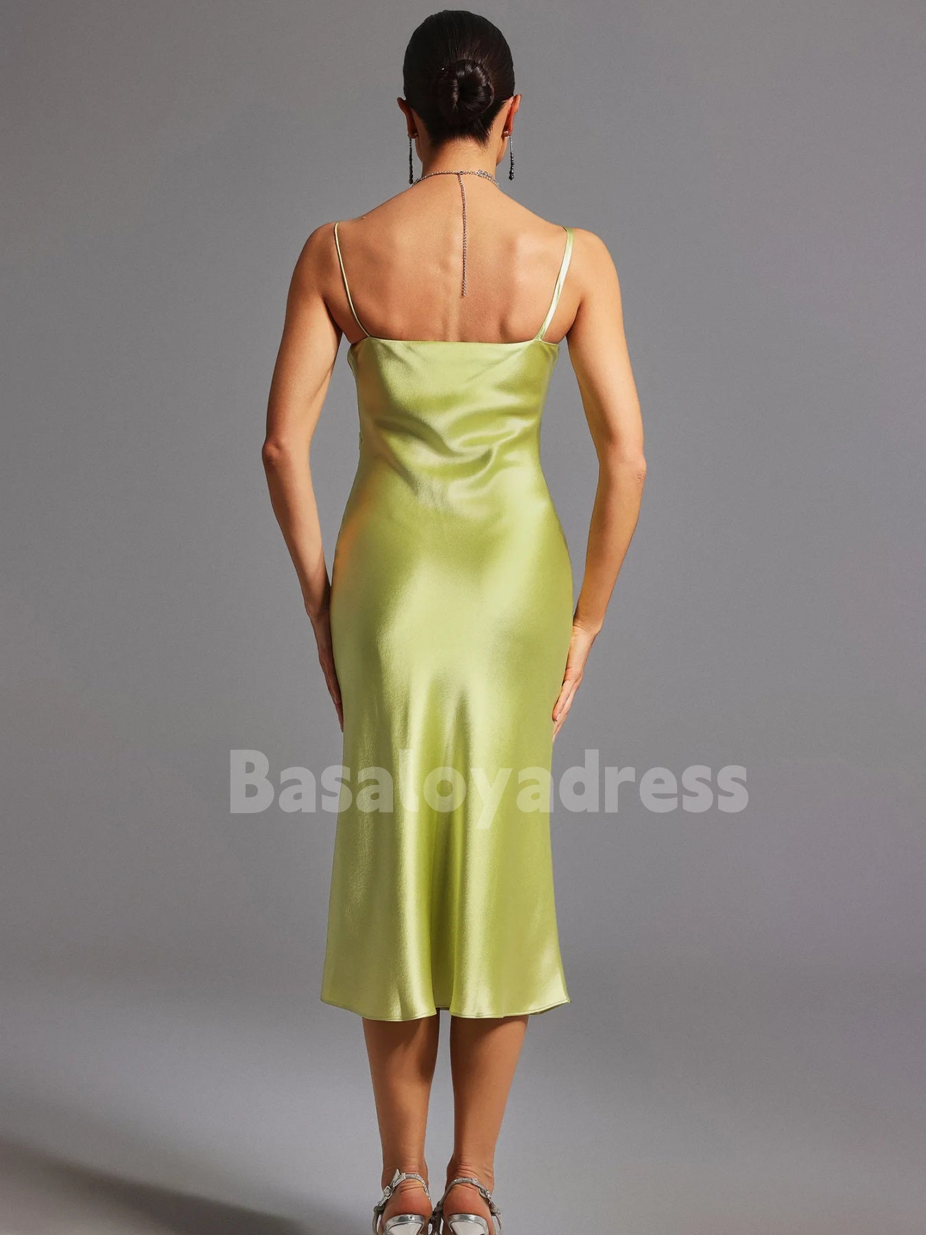 BSD00048 Sleeveless Formal Dresses Women's Casual Asymmetric Neckline Midi Dress Loose Pleats Wedding Guest Dress with Lace