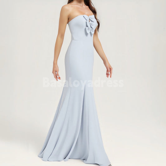 BDES00069 Trumpet/Mermaid Straight Floor-Length Off-shoulder Chiffon Prom Dress Bridesmaid Dress With Bow Decoration