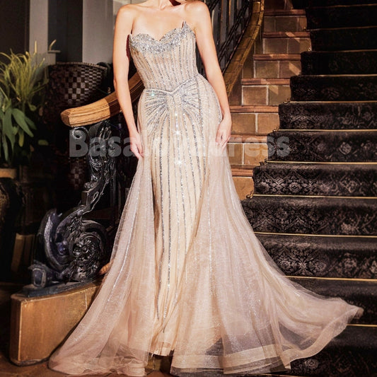 BDES00021 Heavy beaded Strapless Crystal Embellished Gown Prom & Evening Dress with Overskirt