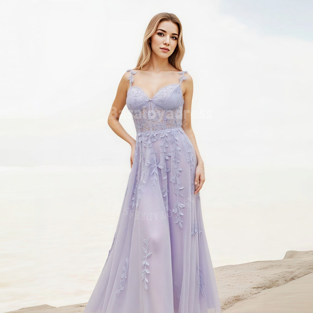 BDES00024 Light Blue/Light Purple Prom Dresses Lace Applique Evening Dresses Affordable Prom Dress