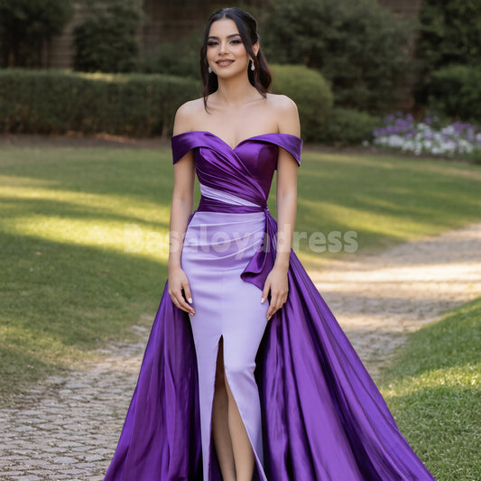 BDES00161 Sexy Off Shoulder Sweetheart Mermaid Split Prom Dresses With Detachable Train