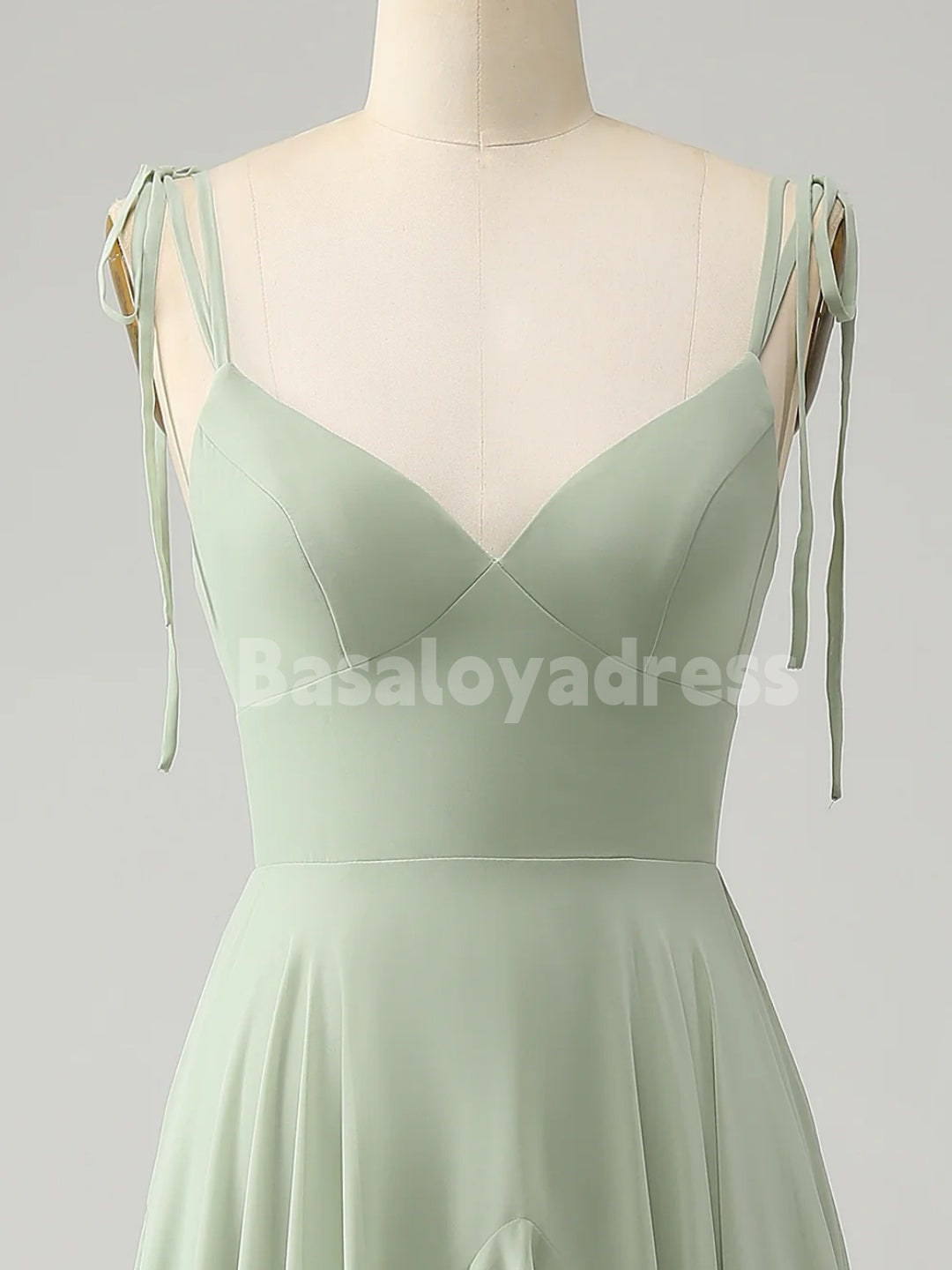 BDES00105 Mint Green Chiffon A-line Bridesmaid Dresses V-neck Spaghetti Straps Evening Gown with Irregular Ruffles