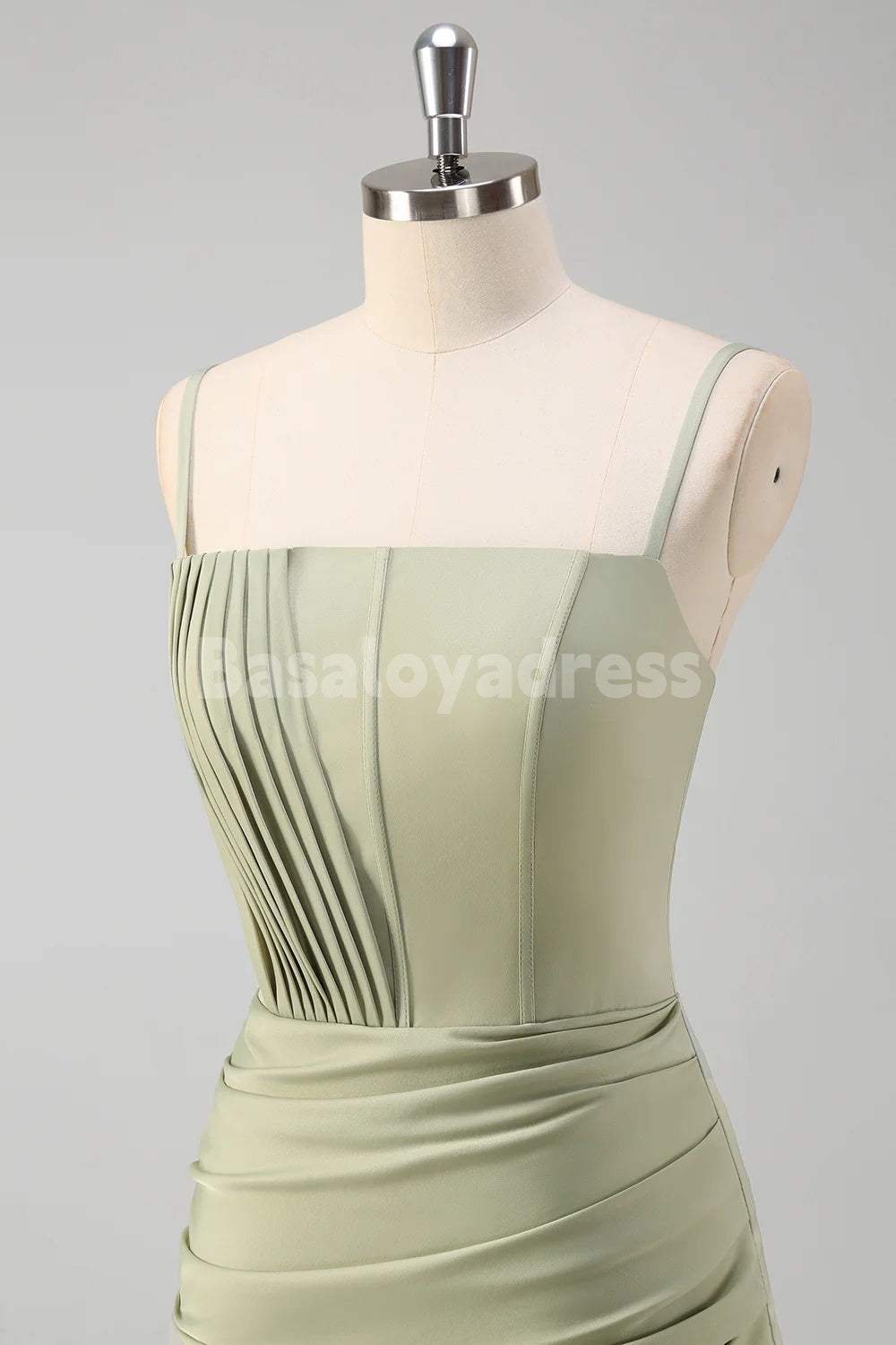 BDES00166 Sage Corset Mermaid Prom Dress Maxi Dress with Pleats and Slit