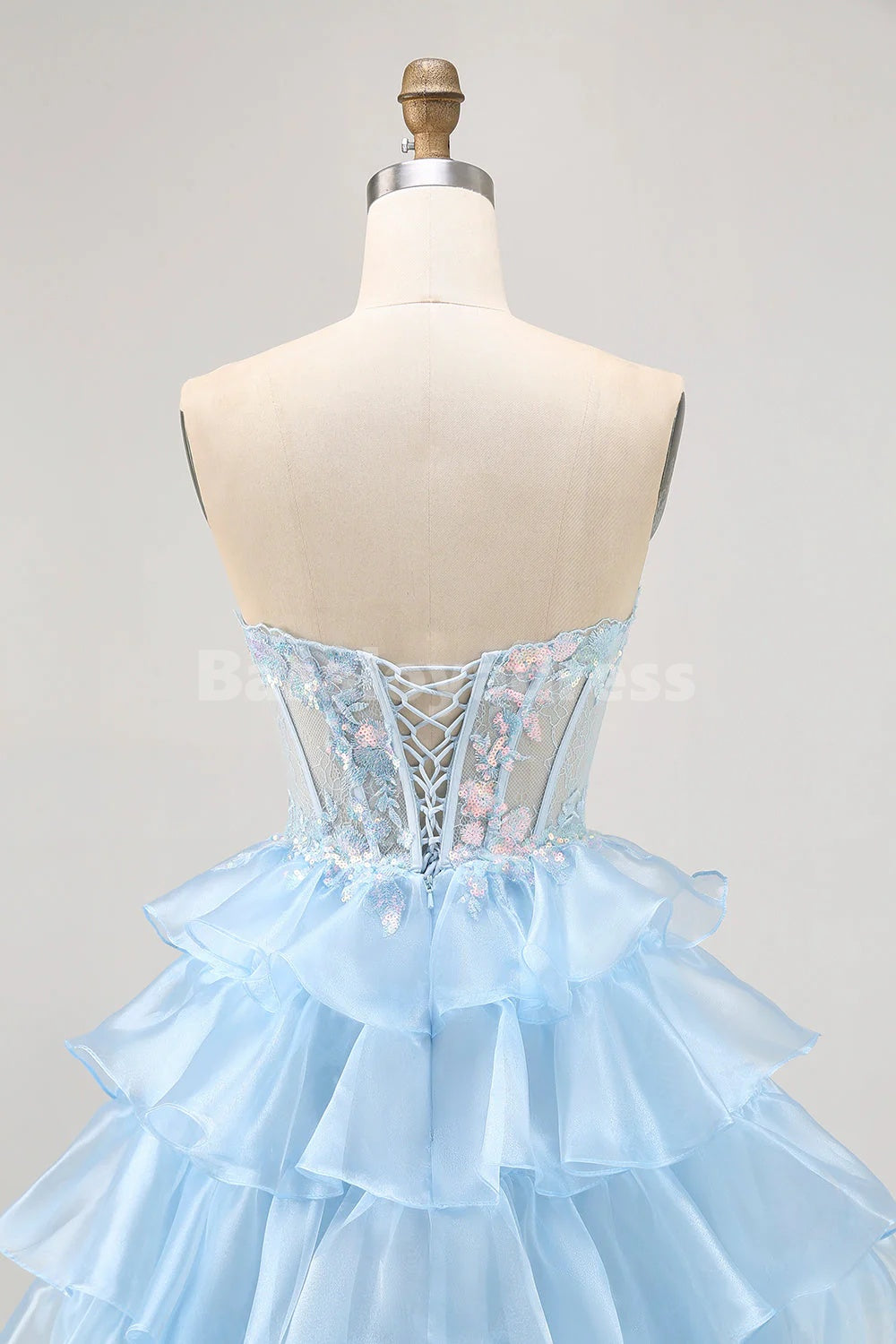 BSD00093 Blue Sweetheart Sequins Corset Tiered Short Prom Dress Homecoming Dress with Lace Up Back