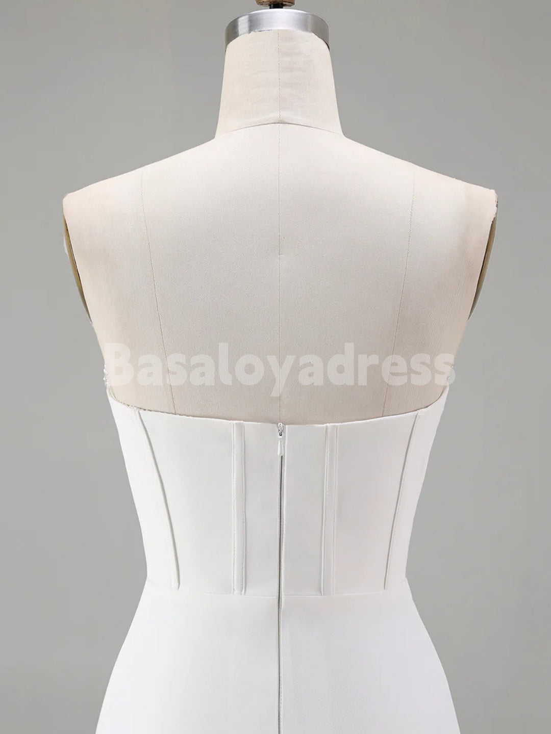 BSD00072 White Strapless Bodycon Corset Homecoming Dress With Pleats and Beading