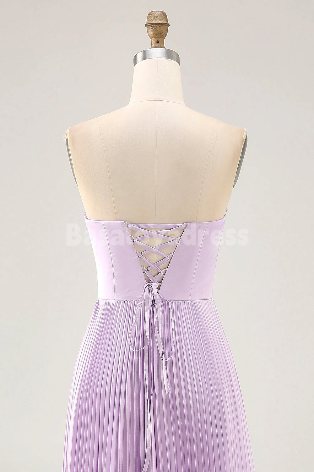 BDES00171 Lilac Strapless A Line Long Prom Dress Bridesmaid Dress with Pleats