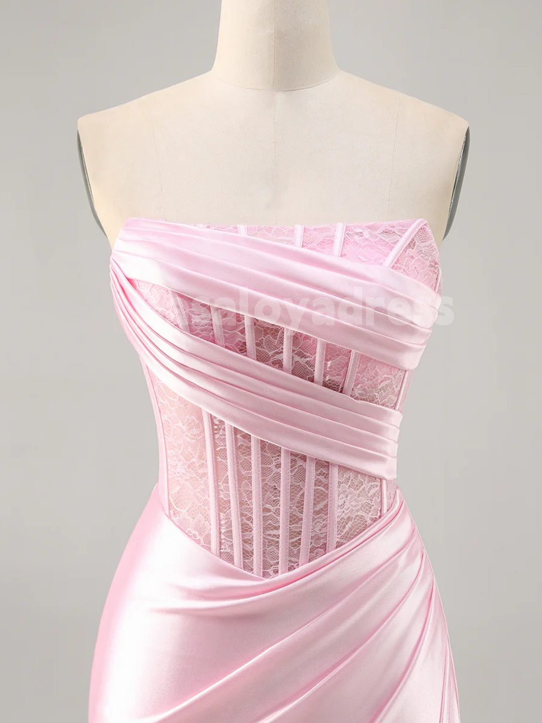 BSD00056 Corset Strapless Bodycon Lace Satin Pleated Short Homecoming Dress
