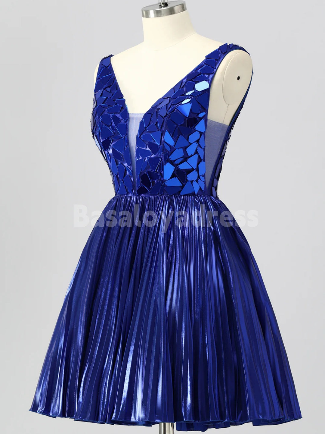BSD00071 Gold/Navy Blue Mirror Metallic A Line Short Homecoming Dress Party Dress