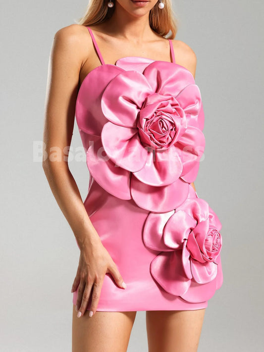 BSD00041 Design Hot Outdoor Rose Flower Satin Finish Hand Made 3D Floral Bustier Mini Dress Homecoming Dress