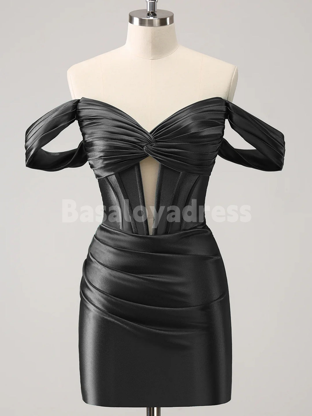 BSD00058 Dark Green Tight Off the Shoulder Cutout Corset Satin Mini Dress Short Homecoming Dress