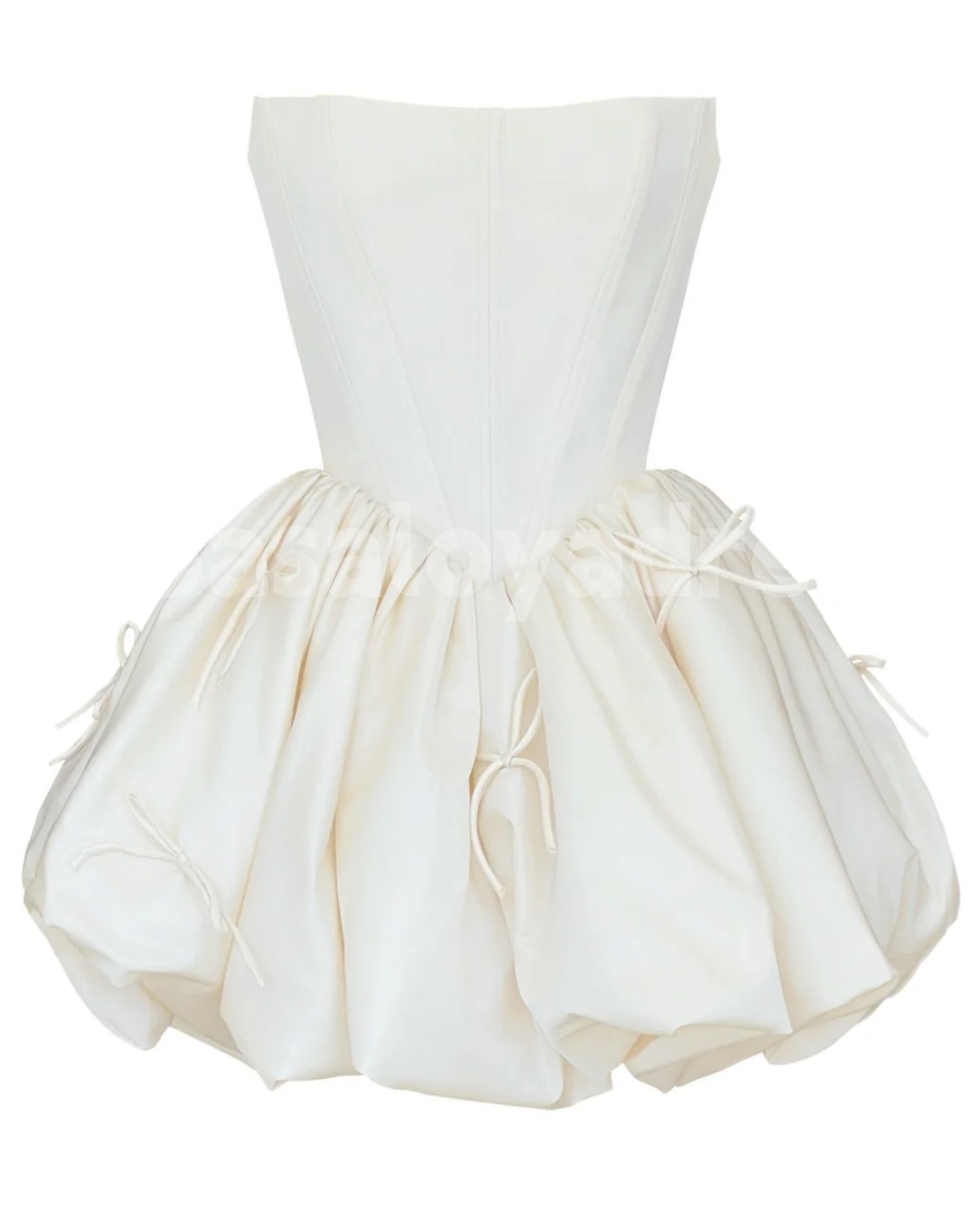 BWD00064 Corset Bodice Bubble Skirt Mini Wedding Dress with Bow Accents and Lace-up Back