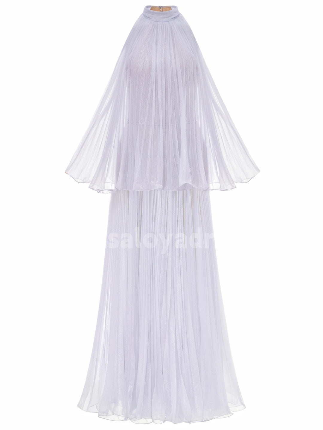 BDES00111 Elegant Tulle Maxi Dress High Neck Sleeveless Formal Party Dress A line Long Tiered Evening Dress Customized
