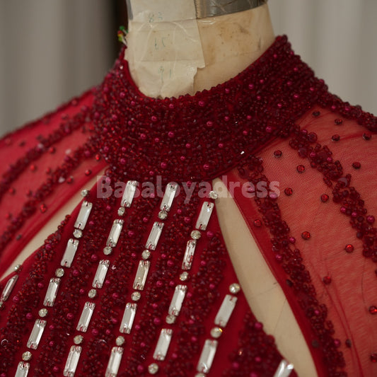 BDES00062 2025 Arabic Sparkly Beaded Luxury Cape Sleeve A-Line Prom Dresses Evening Dress for Women's Wedding Party