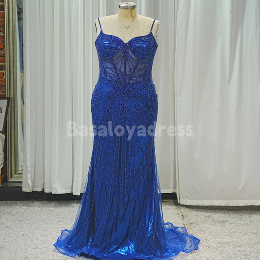 BDES00019 Custom made Sweetheart Neck Fitted Sheer Corset Long Bead Crystal Prom Dress Plus Size Dress