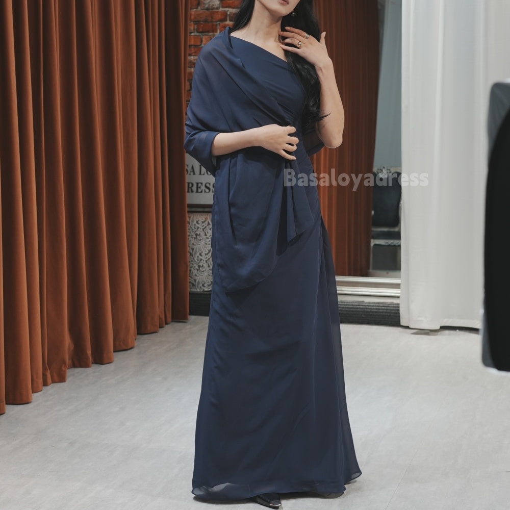 BDES00003 Bodycon straight-leg chiffon ruched one-shoulder sleeveless floor-length slit bridesmaid dress