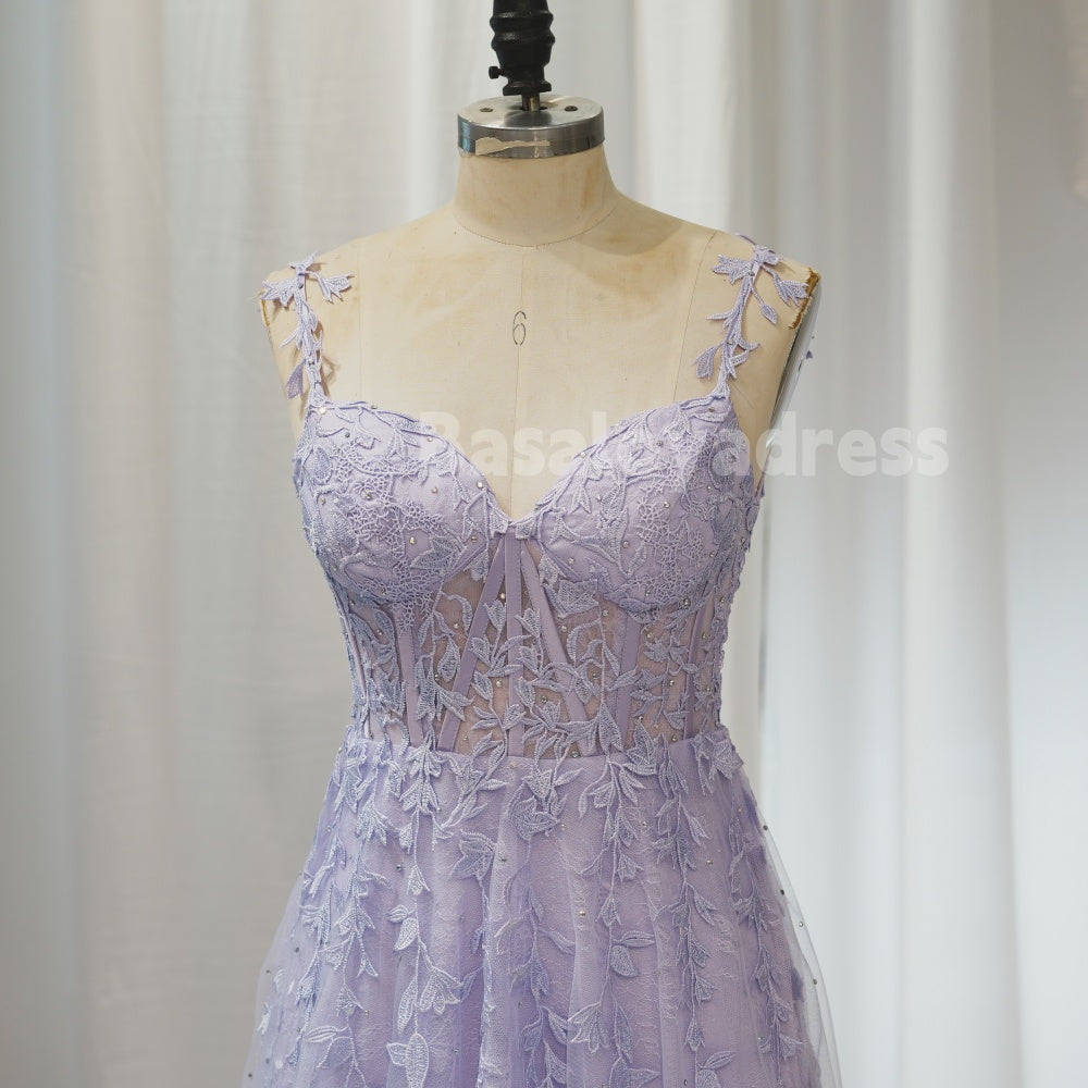 BDES00024 Light Blue/Light Purple Prom Dresses Lace Applique Evening Dresses Affordable Prom Dress