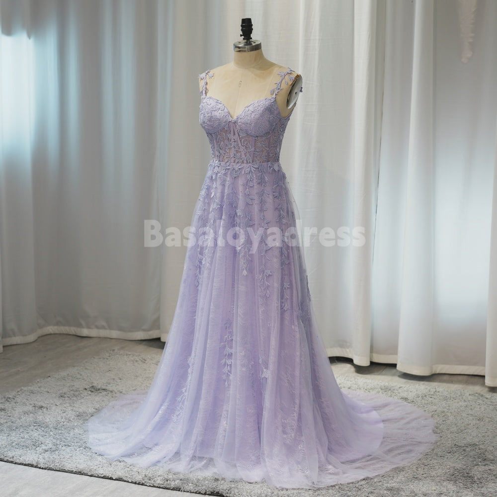 BDES00024 Light Blue/Light Purple Prom Dresses Lace Applique Evening Dresses Affordable Prom Dress