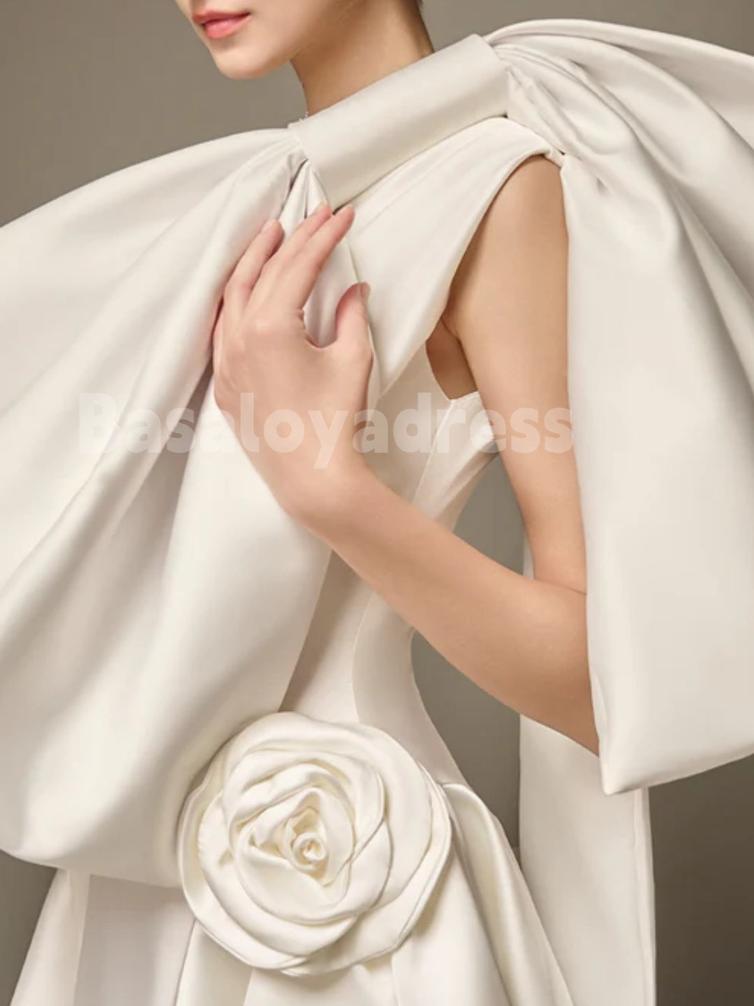 BSD00064 Solid Spliced 3D Flowers Mini Dresses Pleated Scoop Neck Sleeveless High Waist Temperament Cocktail Dress with Removable Large Bow