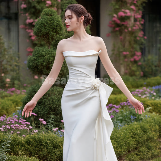 BWD00035 New French Style Mermaid Asymmetric Sleeveless Pleated Satin Floor Length Dress Prom Dress/Wedding Gown