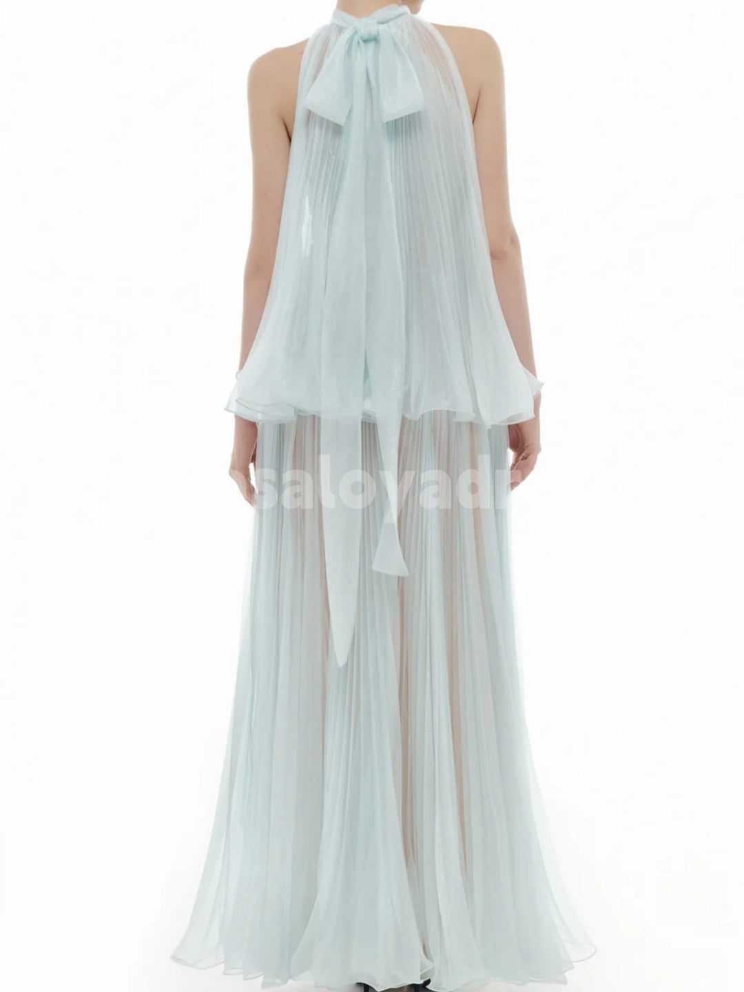 BDES00111 Elegant Tulle Maxi Dress High Neck Sleeveless Formal Party Dress A line Long Tiered Evening Dress Customized