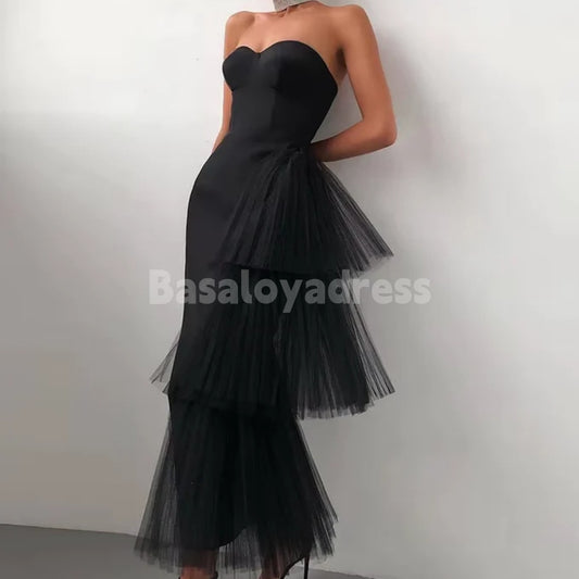 BDES00109 Elegant Long Dresses Sexy Evening Gowns Pleated Tull Sheath Split Dress Sleeveless Tube Dresses