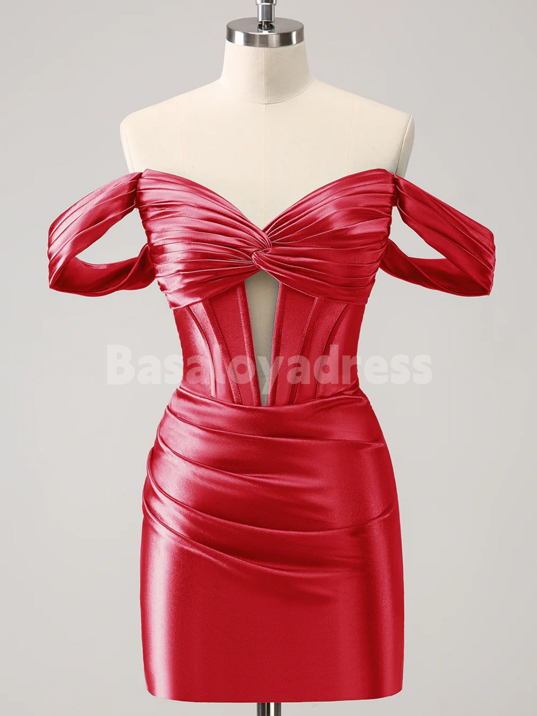 BSD00058 Dark Green Tight Off the Shoulder Cutout Corset Satin Mini Dress Short Homecoming Dress