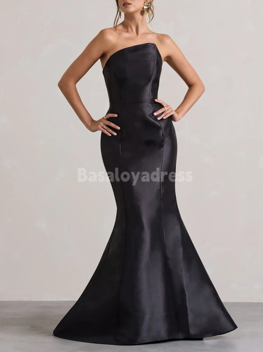 BWD00063 Pure Black/White Satin Asymmetric Fishtail Maxi Skirt Mermaid Wedding Dress