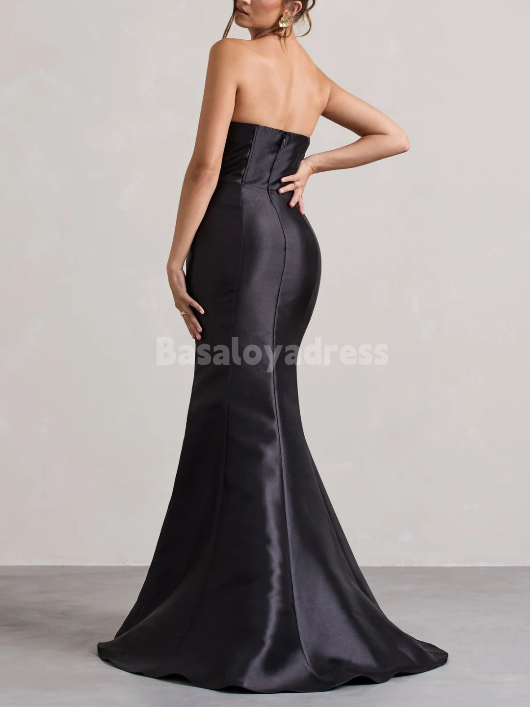 BWD00063 Pure Black/White Satin Asymmetric Fishtail Maxi Skirt Mermaid Wedding Dress