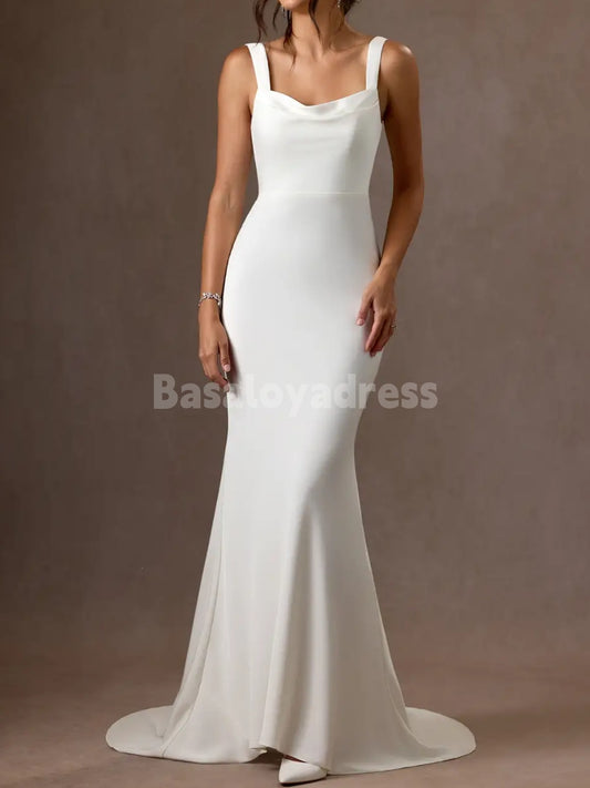 BWD00047 Boho Beach Simple Mermaid Open-Back Draped Satin Dress Wedding Dresses for Bride 2026