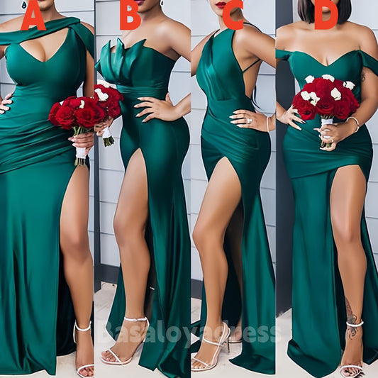 BDES00064 Different Styles Trumpet/Mermaid Sleeveless Long/Floor-Length Satin Bridesmaid Dress With Pleated Split