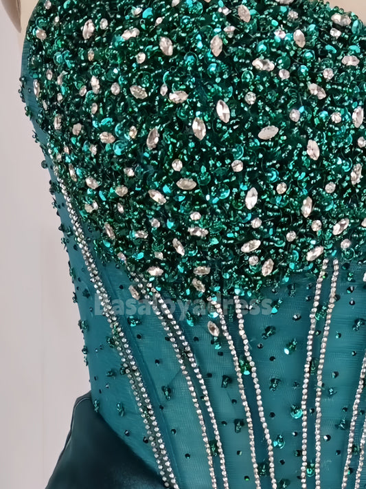 BDES00093 Strapless Slik Satin Prom Dresses 2025 Beaded Mermaid Evening Gown Long Corset Formal Dresses with Slit