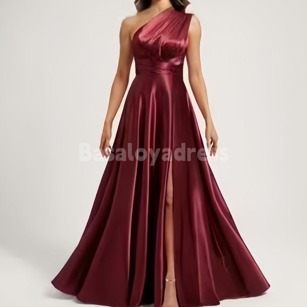 BDES00063 A-line Convertible One Shoulder/V-Neck/Halter Floor-Length Satin Bridesmaid Dress