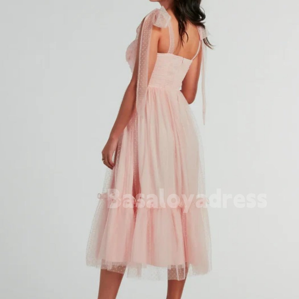 BSD00010 Romantic Women's Pink Sweetheart Cute Bow Decor Princess Mesh Dress For Homecoming& Cocktails& Wedding Party