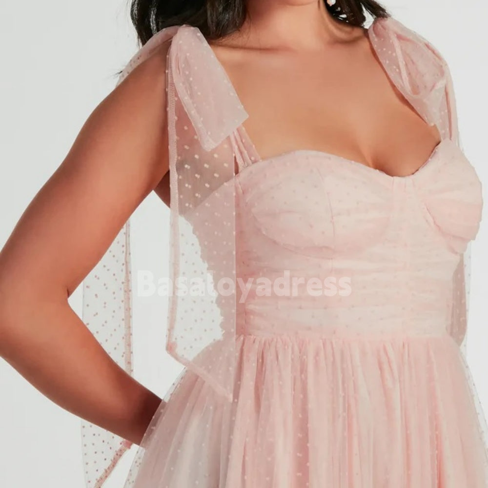 BSD00010 Romantic Women's Pink Sweetheart Cute Bow Decor Princess Mesh Dress For Homecoming& Cocktails& Wedding Party