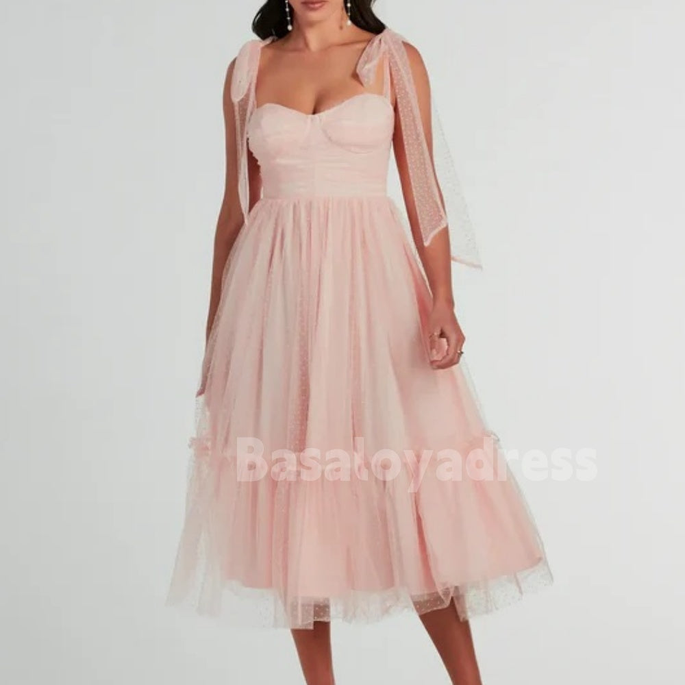 BSD00010 Romantic Women's Pink Sweetheart Cute Bow Decor Princess Mesh Dress For Homecoming& Cocktails& Wedding Party