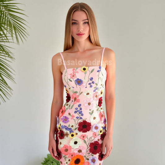 BSD00060 Sexy Women Floral Bodycon Mini Cocktail Dress Spaghetti Strap A-Line Party Short Dress Y2K Egirl Streetwear
