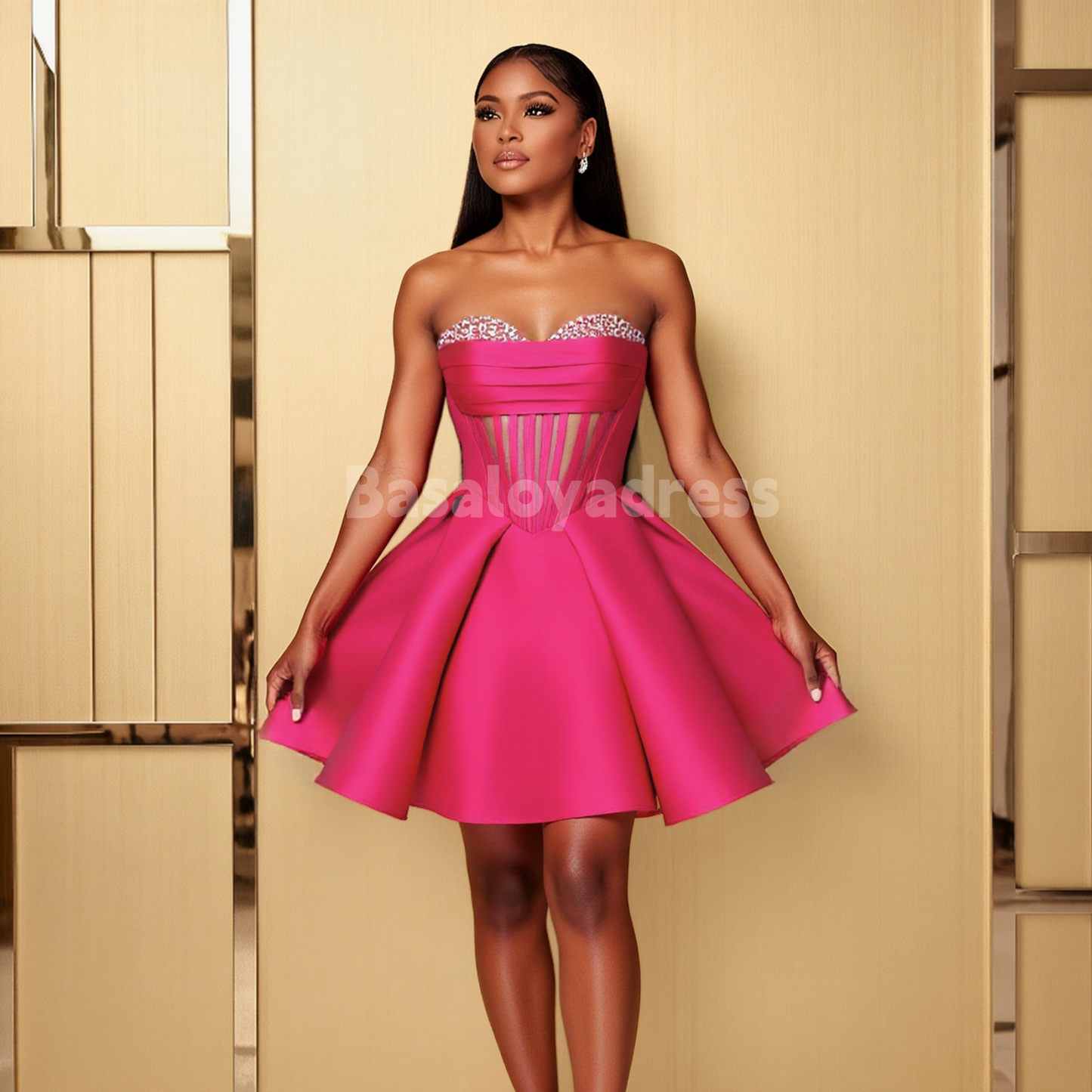 BSD00059 A Line Sweetheart Corset Sleeveless Short Fuchsia Homecoming Dress with Sequin Beading