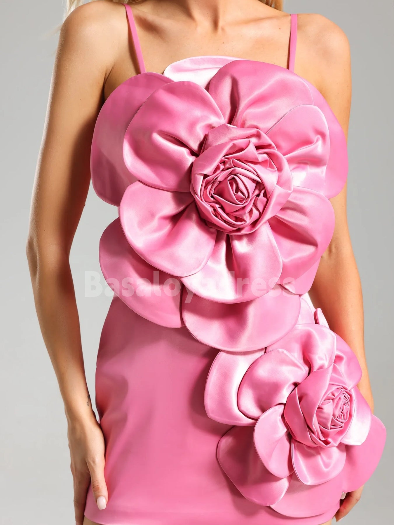 BSD00041 Design Hot Outdoor Rose Flower Satin Finish Hand Made 3D Floral Bustier Mini Dress Homecoming Dress