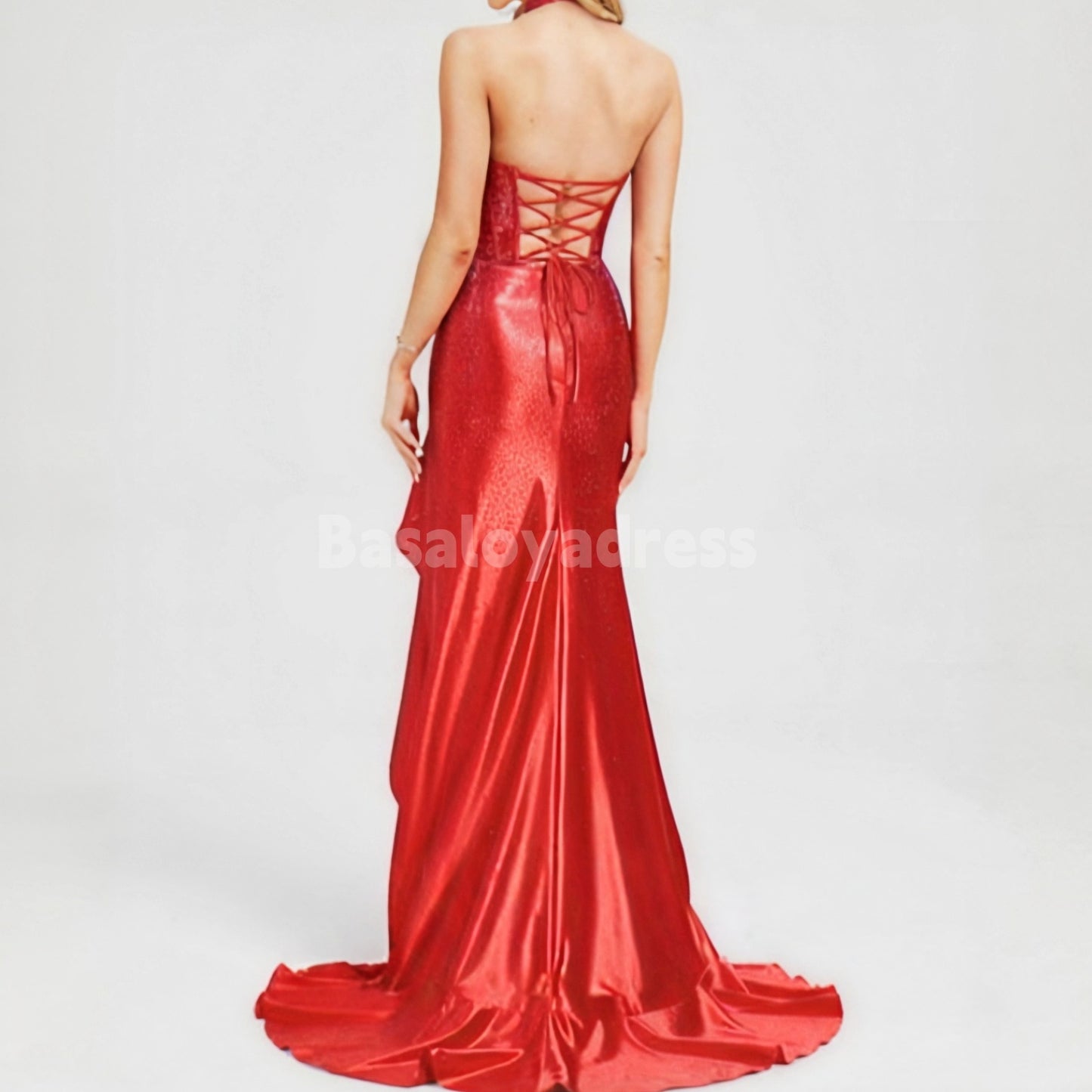 BDES00044 Trumpet/Mermaid High Slit Ruffle Train Prom Dresses With Pleated Rhinestone