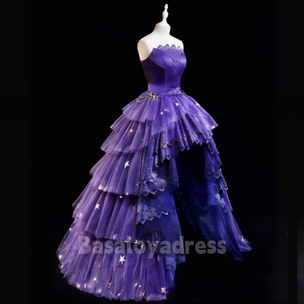 BSD00025 Custom Made Purple Star Sea Sleeveless Dress Top + Stars High-low Tiered Skirt Set Prom / Quinceanera Separates