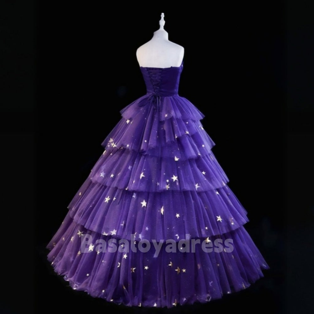 BSD00025 Custom Made Purple Star Sea Sleeveless Dress Top + Stars High-low Tiered Skirt Set Prom / Quinceanera Separates