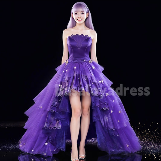 BSD00025 Custom Made Purple Star Sea Sleeveless Dress Top + Stars High-low Tiered Skirt Set Prom / Quinceanera Separates