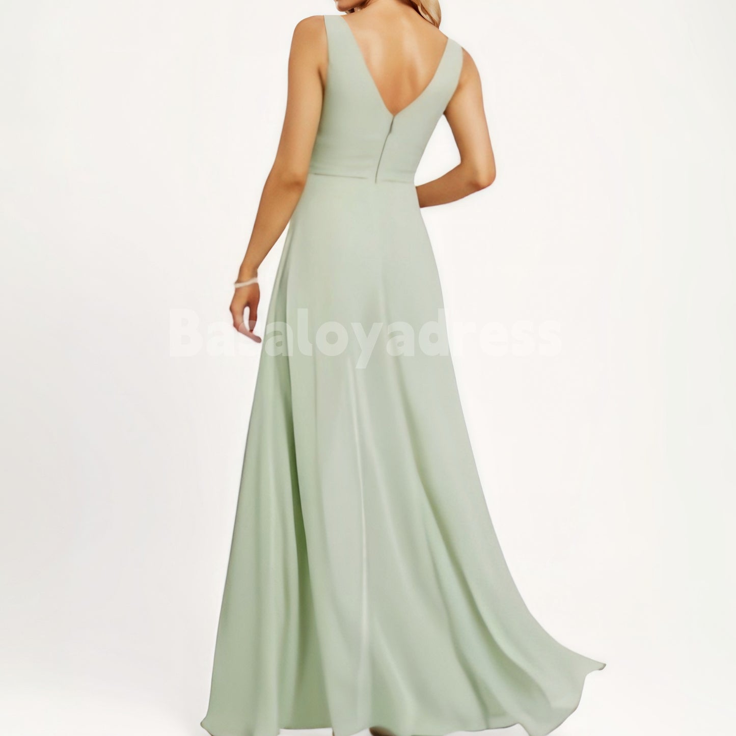 BDES00057 V-neck floor-length chiffon ruffled bridesmaid dress jumpsuit