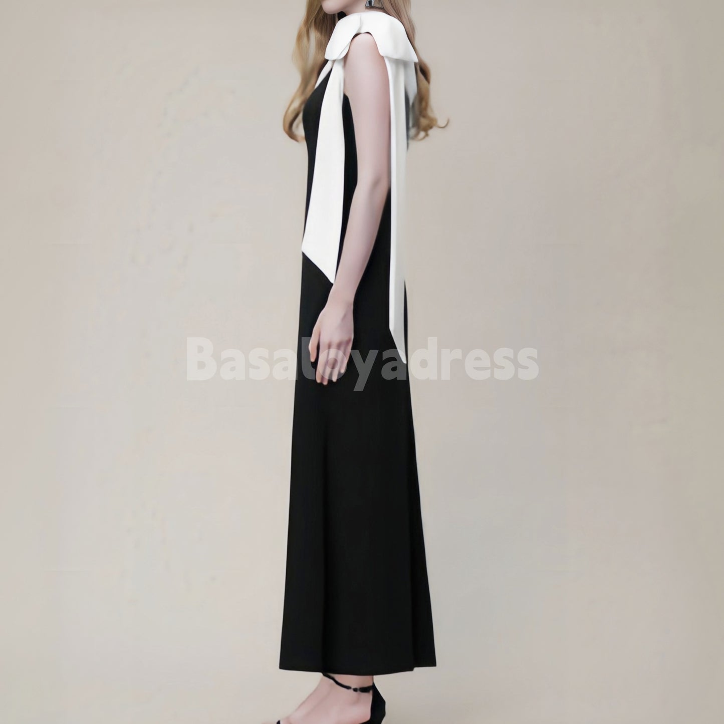 BDES00067 A-line One Shoulder Bowknot Pleated 1920s Inspired Evening Dress Ankle-Length Stretch Crepe Dress