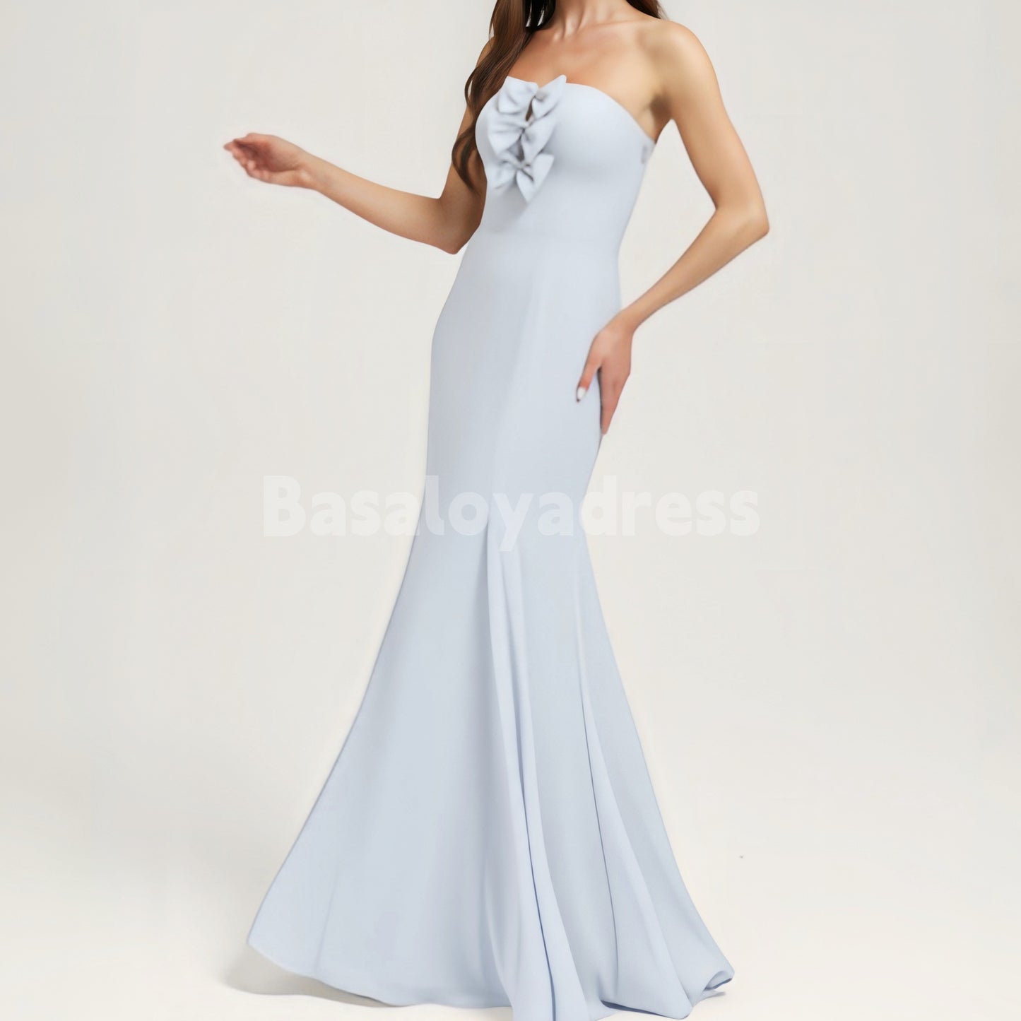 BDES00069 Trumpet/Mermaid Straight Floor-Length Off-shoulder Chiffon Prom Dress Bridesmaid Dress With Bow Decoration