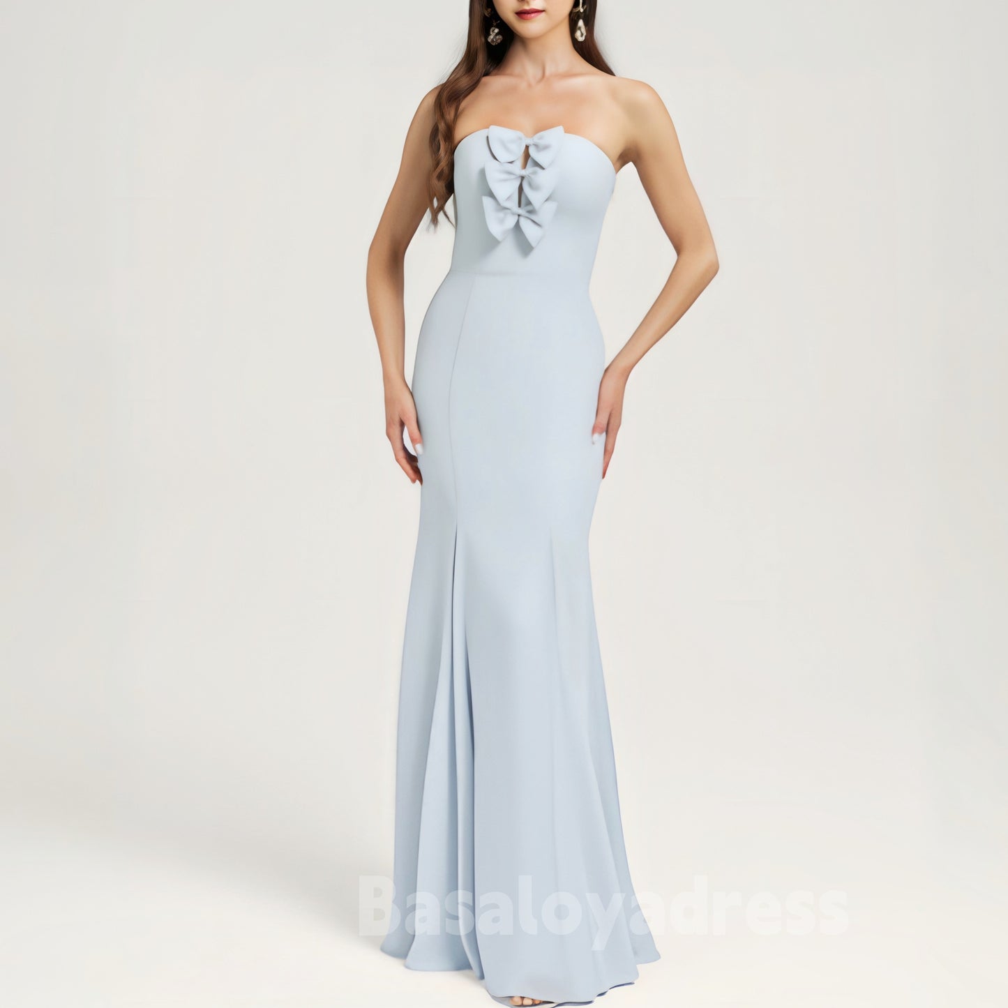 BDES00069 Trumpet/Mermaid Straight Floor-Length Off-shoulder Chiffon Prom Dress Bridesmaid Dress With Bow Decoration